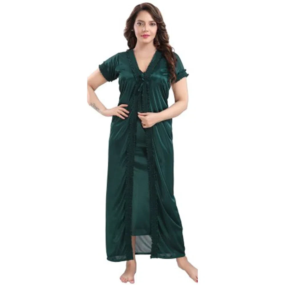 Ready Made Womens Satin Night Dress (Two part) - Sea Green